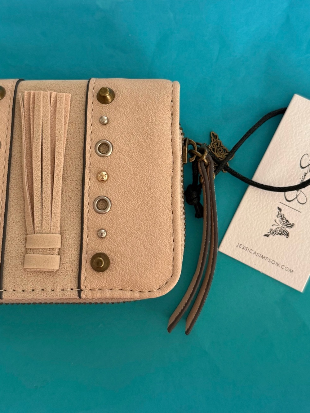Jessica Simpson Blush Pink Foldover Clutch with Gold Logo